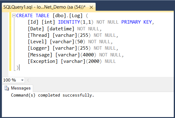 Integrating Log4Net with ASP.NET Web API2 and SQL Server